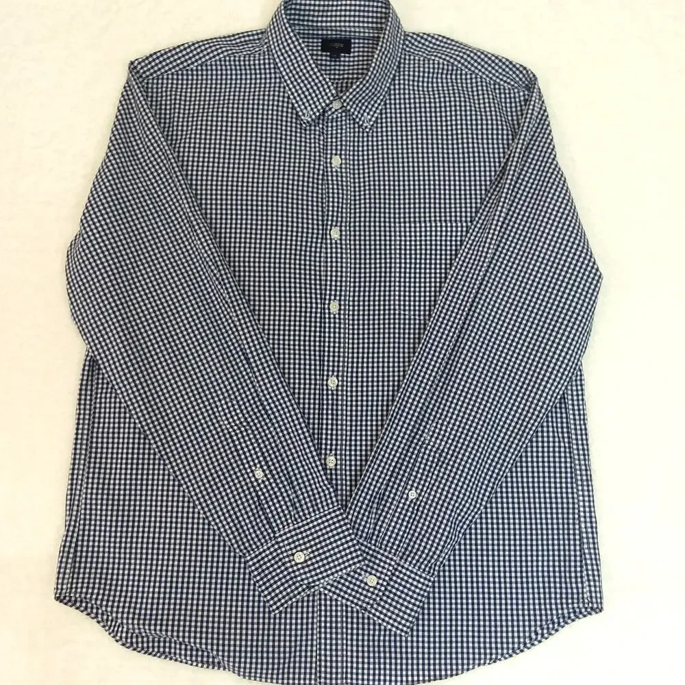 J. Crew Button Down Classic Shirt Men's‎ XL Blue & White Gingham Check Gorpcore